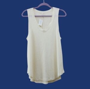Mia & Tess Relaxed Fit V-Neck Linen blend Ivory Tank (M) NWT!